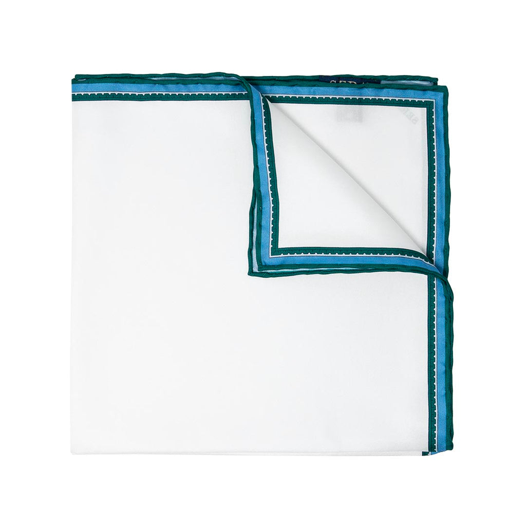 Light Blue/Green Double Border Pocket Square Serà Fine Silk