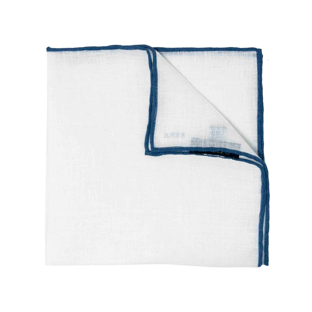 Blue Border Linen Pocket Square Serà Fine Silk