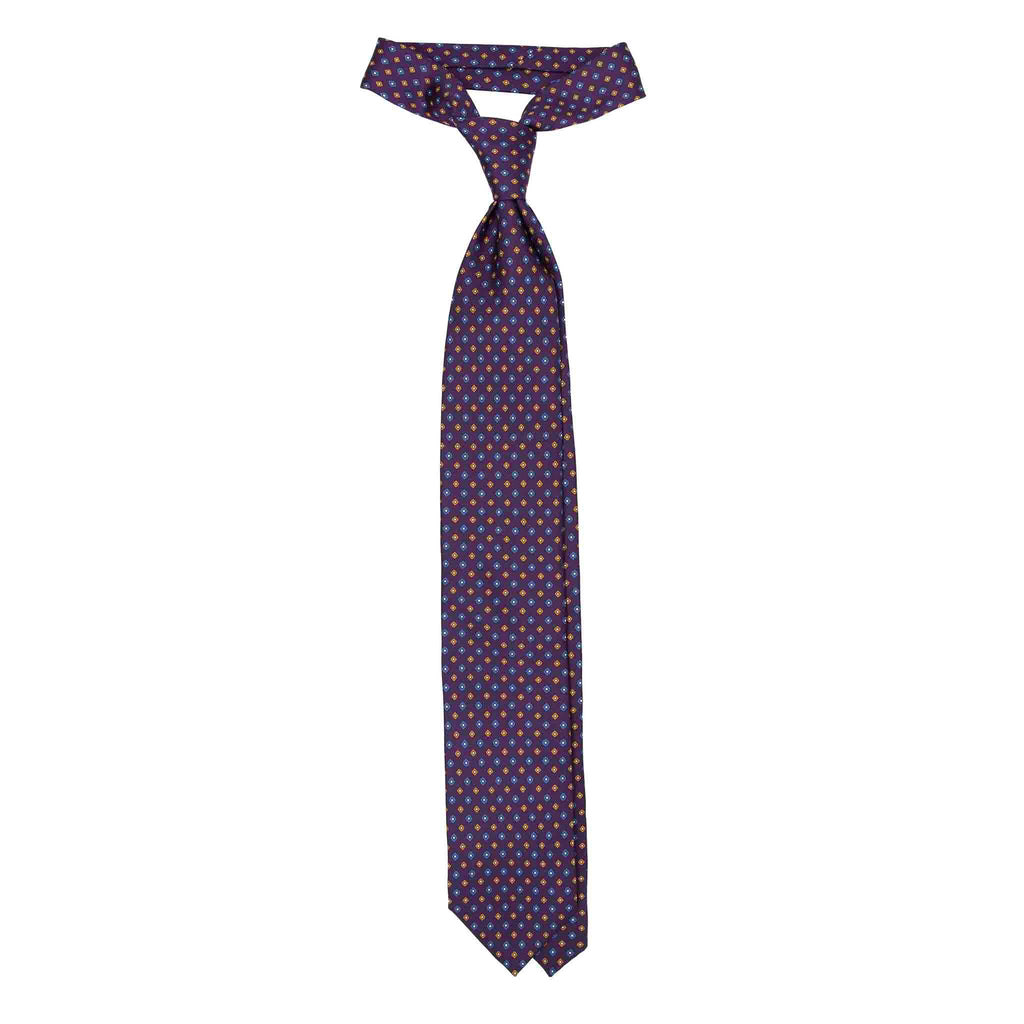 Purple Silk Tie with Orange & Blue Square Flowers Serà Fine Silk