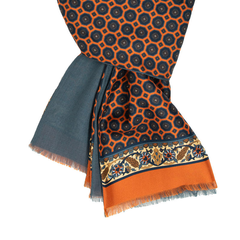 Orange and Blue Medallions Cashmere & Silk Scarf Serà Fine Silk