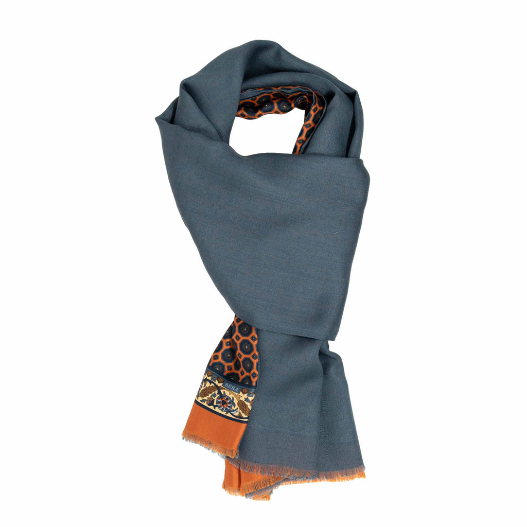 Orange and Blue Medallions Cashmere & Silk Scarf Serà Fine Silk