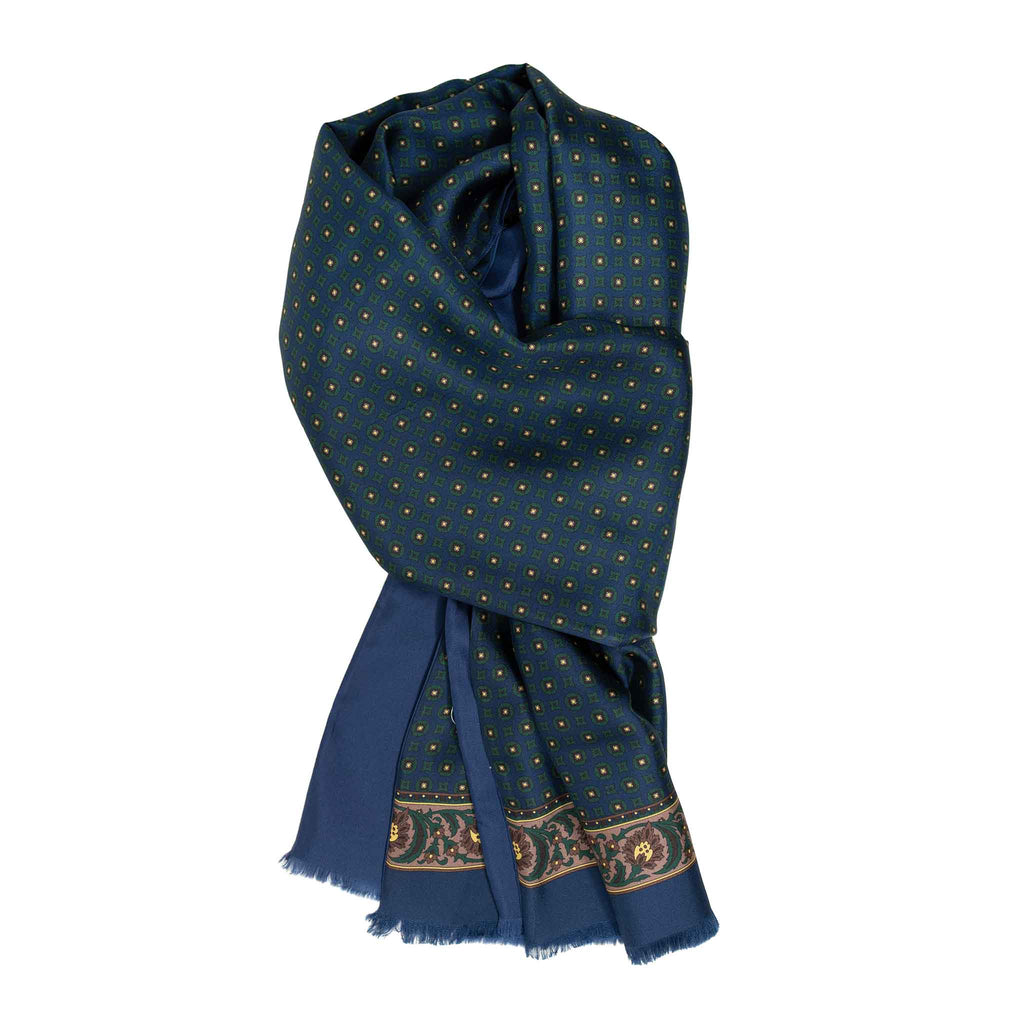 Blue with Green Circle Pattern Silk Scarf Serà Fine Silk