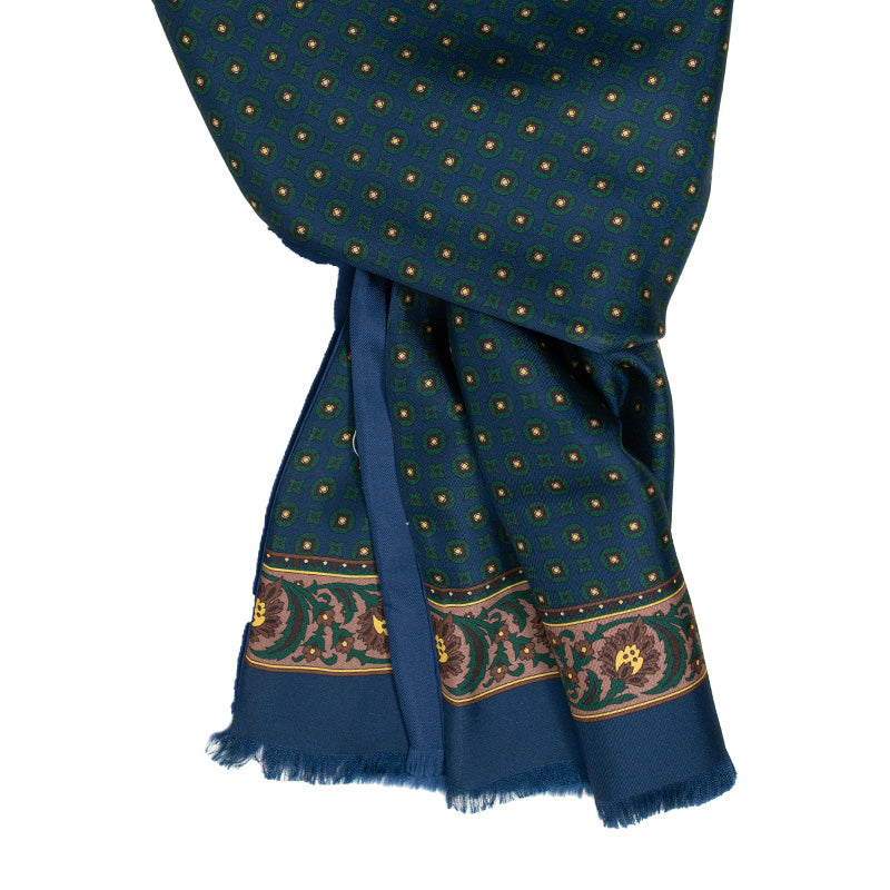 Blue with Green Circle Pattern Silk Scarf Serà Fine Silk