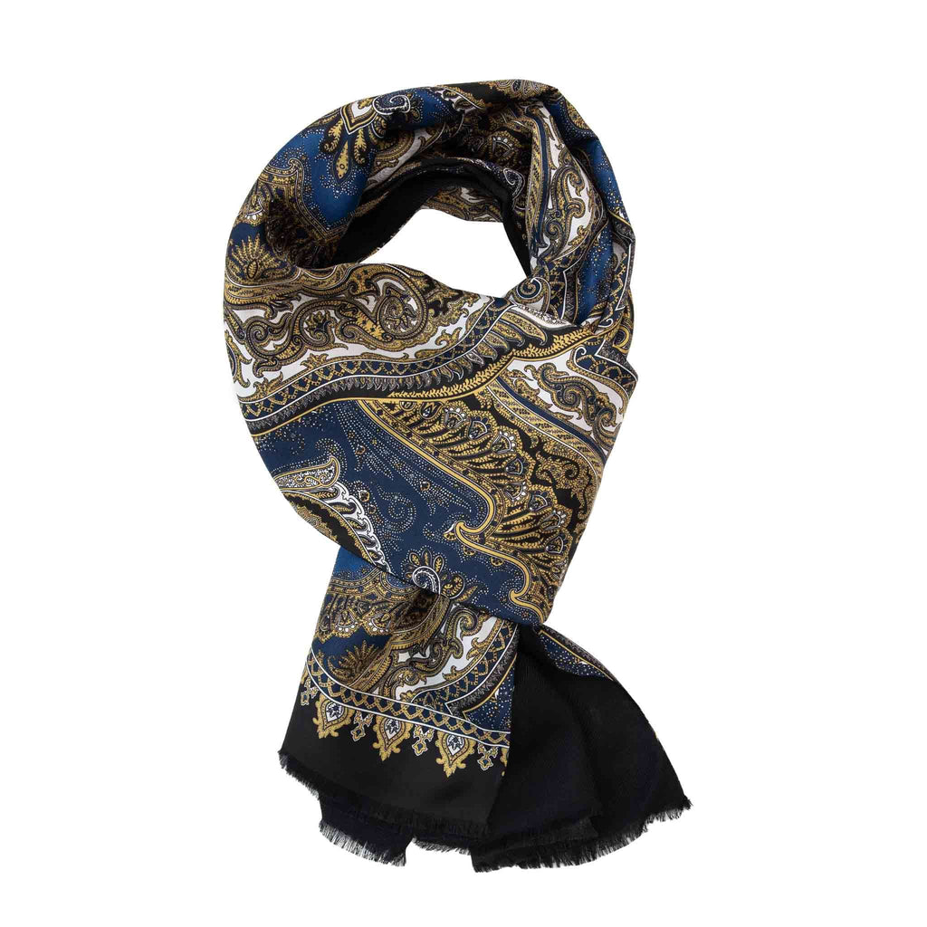 Black and Gold Paisley Cashmere Scarf Serà Fine Silk