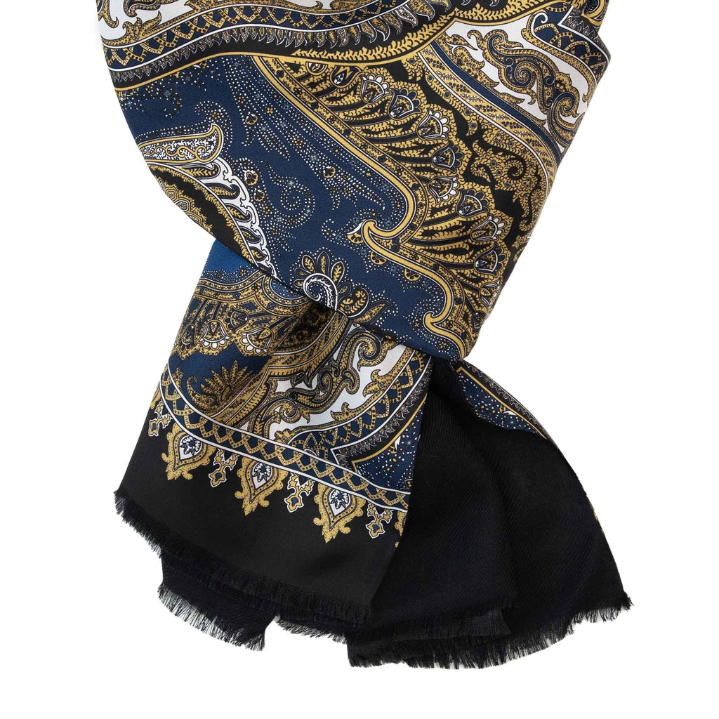 Black and Gold Paisley Cashmere Scarf Serà Fine Silk