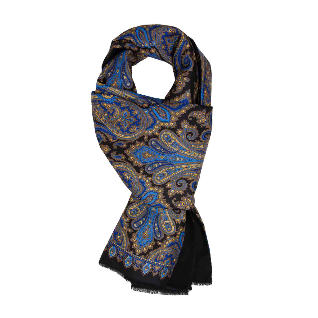 Black and Havana Paisley Cashmere & Silk Scarf Serà Fine Silk