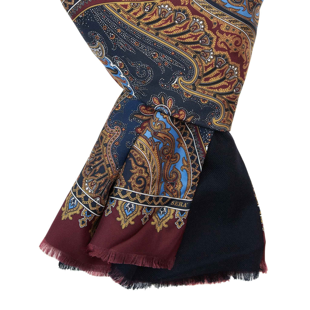 Blue and Burgundy Paisley Cashmere Scarf Serà Fine Silk