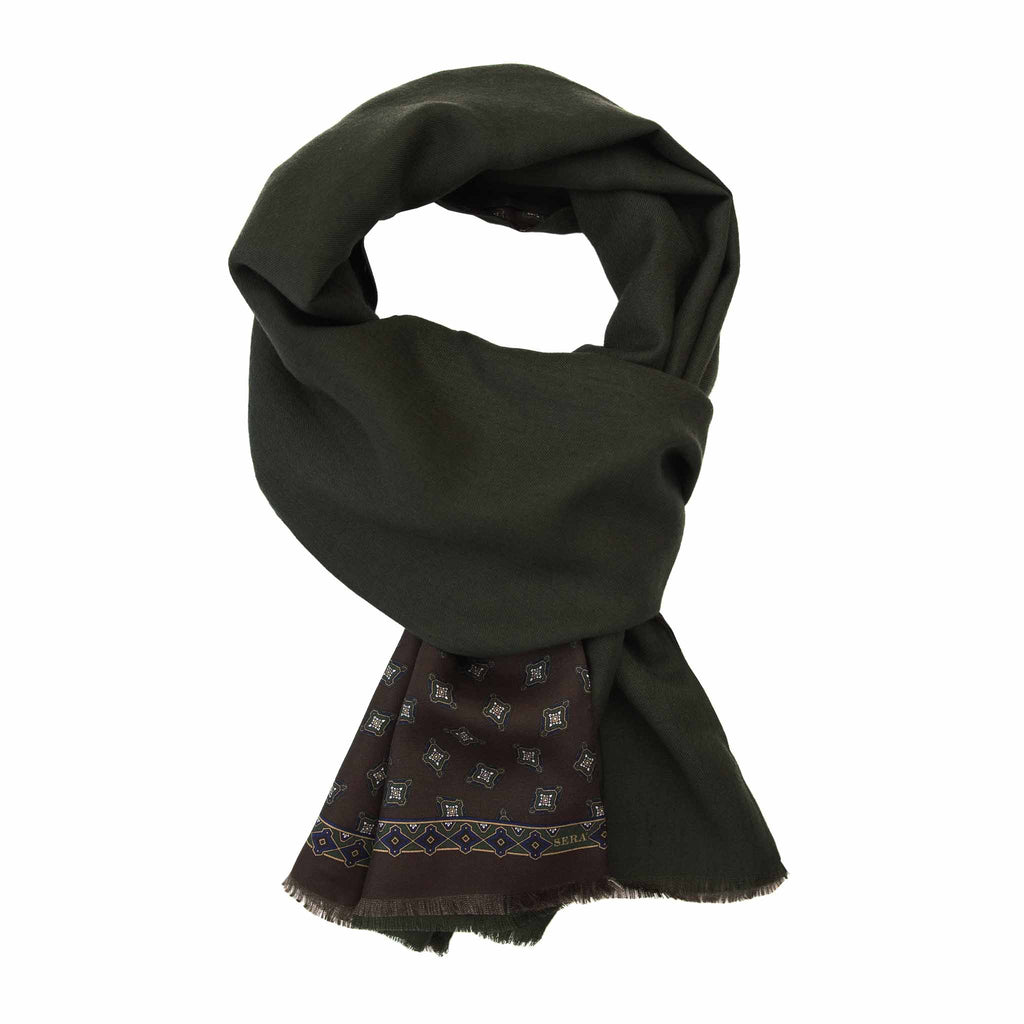 Green and Brown Diamonds Cashmere Scarf Serà Fine Silk