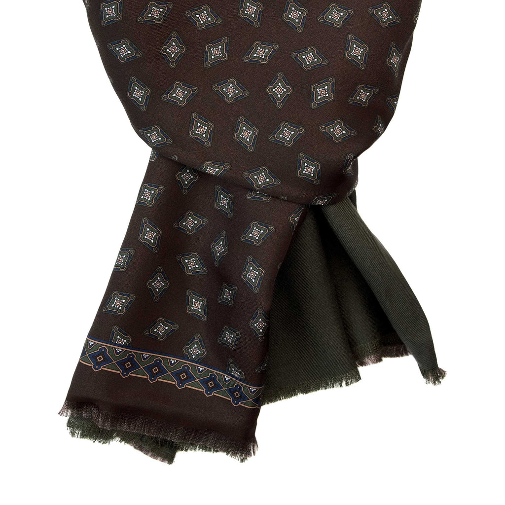 Green and Brown Diamonds Cashmere Scarf Serà Fine Silk