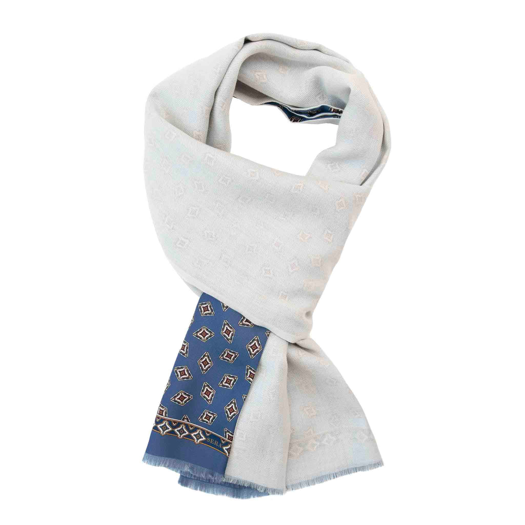 Light Blue and White Diamonds Cashmere Scarf Serà Fine Silk