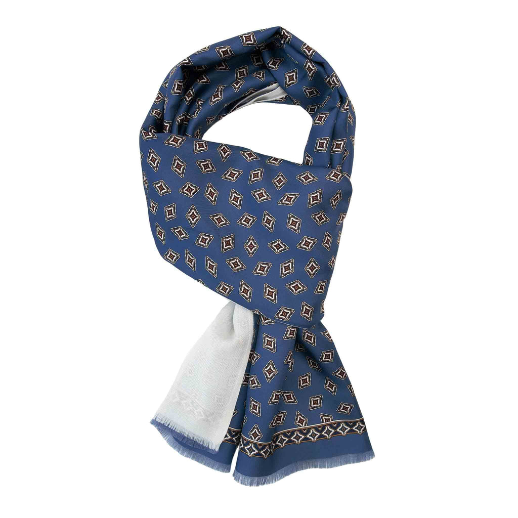 Light Blue and White Diamonds Cashmere Scarf Serà Fine Silk