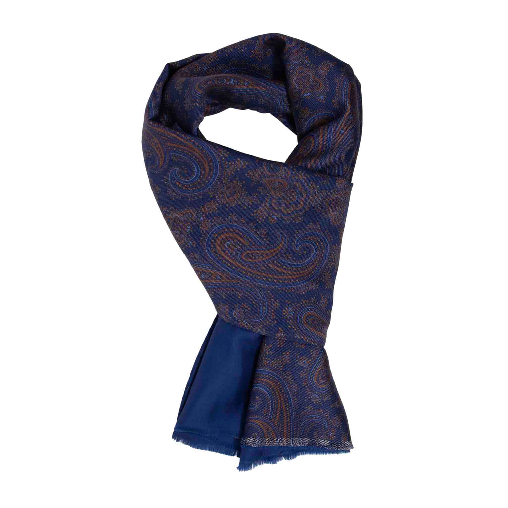 Blue and Havana Paisley Silk Scarf Serà Fine Silk