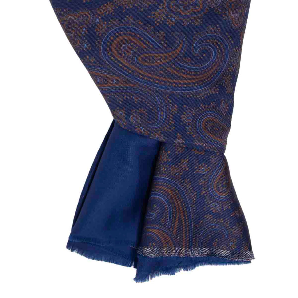 Blue and Havana Paisley Silk Scarf Serà Fine Silk