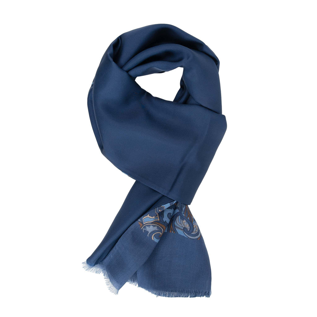 Blue & Brown Paisley Silk and Wool Scarf Serà Fine Silk