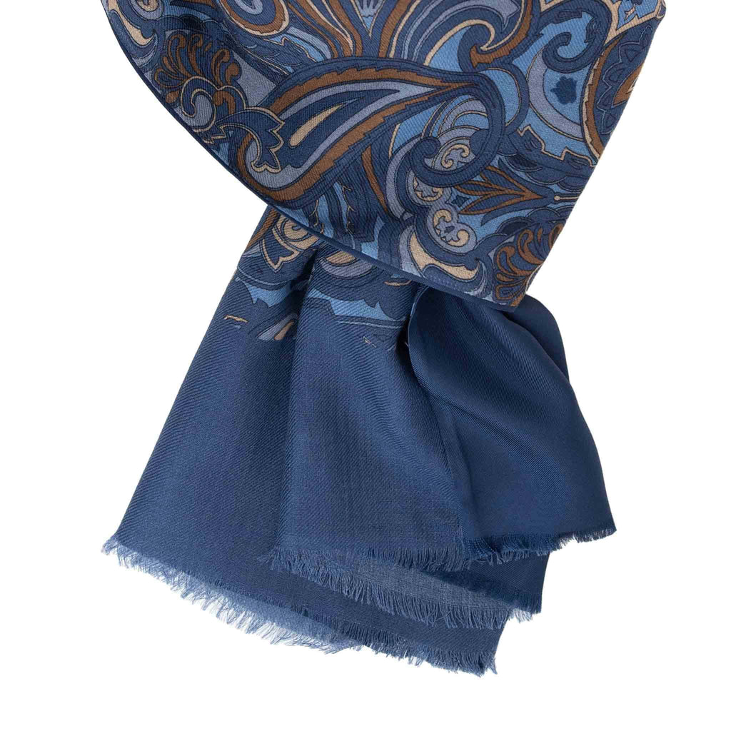 Blue & Brown Paisley Silk and Wool Scarf Serà Fine Silk