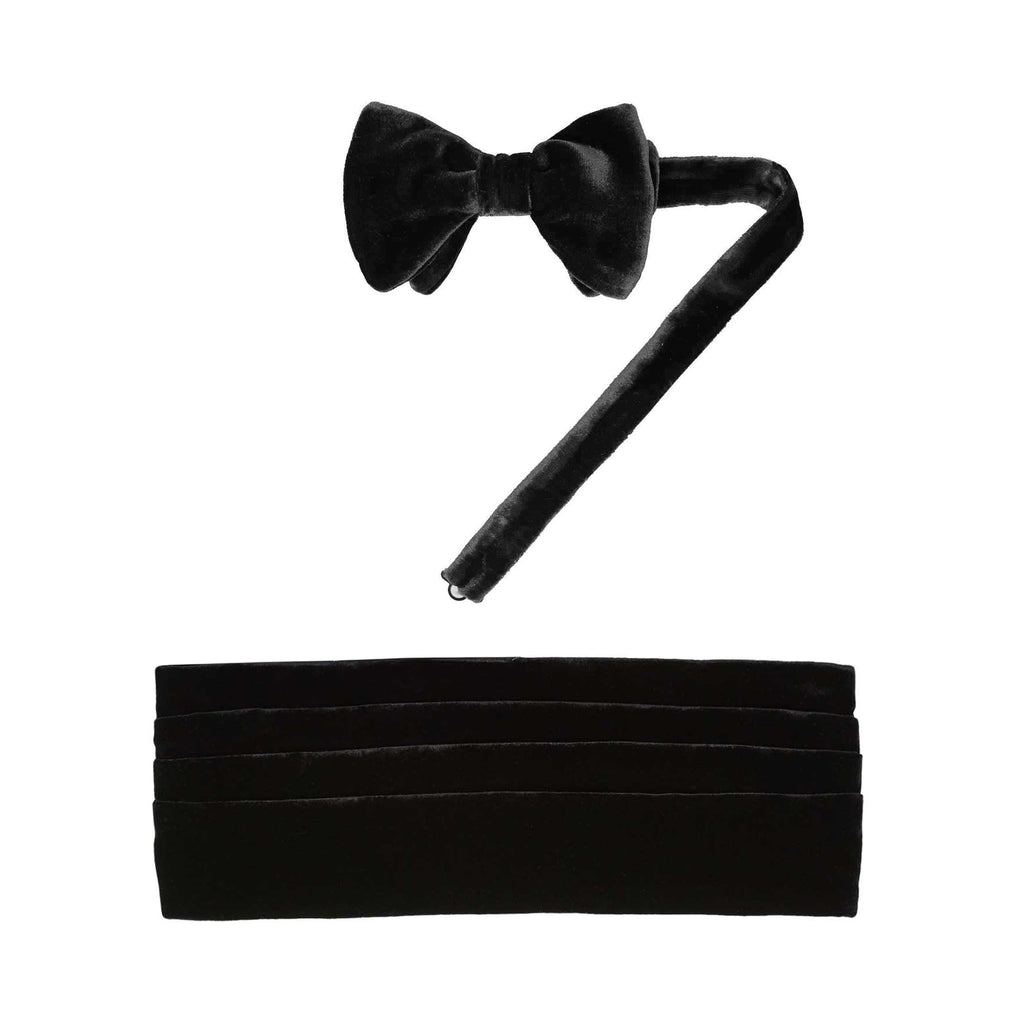 Black Velvet Cummerbund & Pre-Tied Bow Tie Set Serà Fine Silk