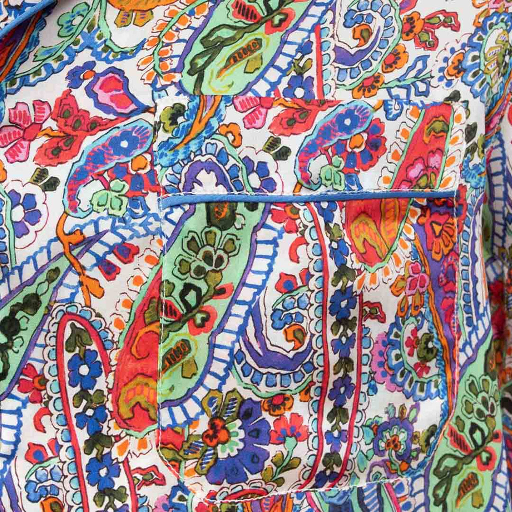 Multicolor Floral Paisley Silk Satin Pajama Serà Fine Silk