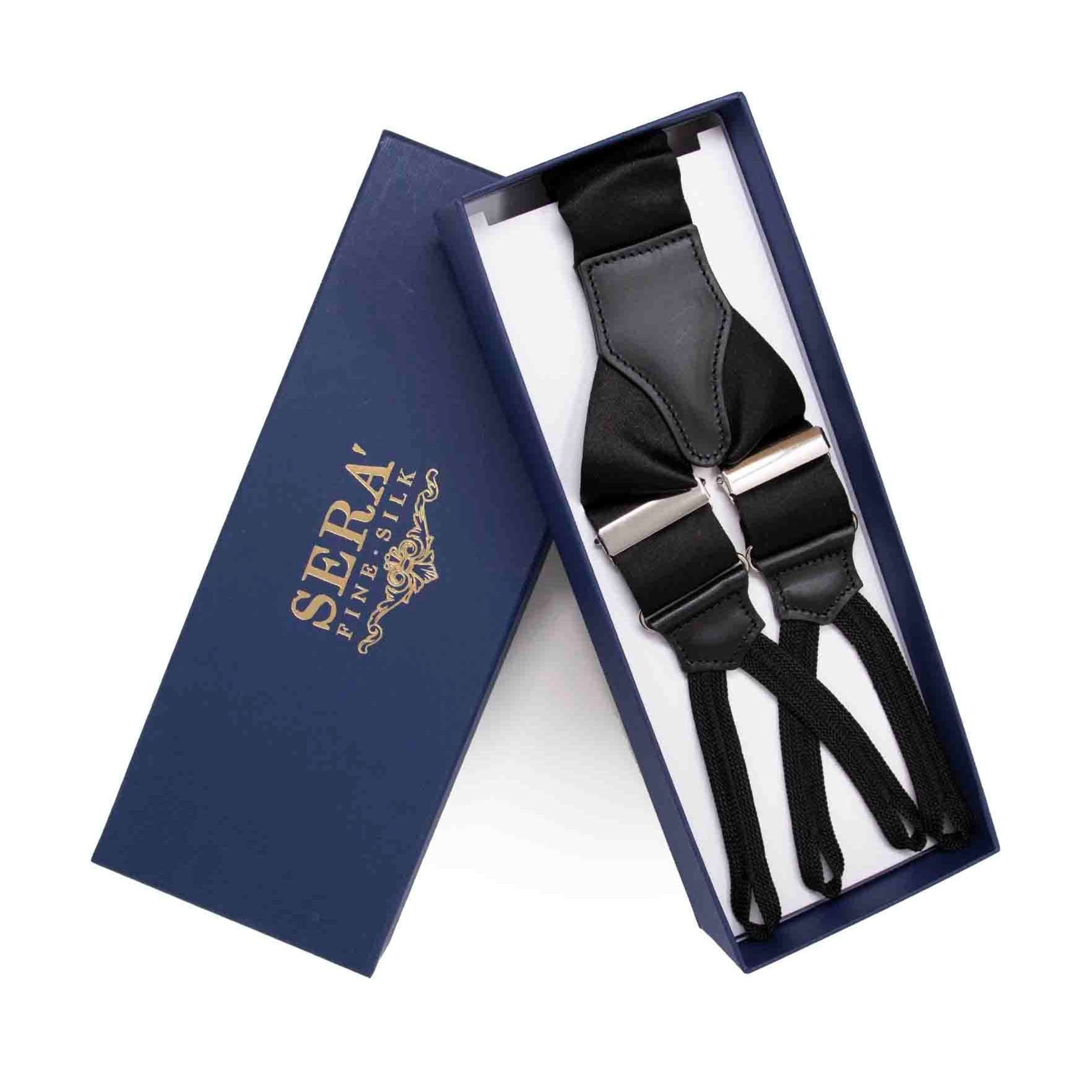 Detachable Silk Covered Suspenders - Black and Silver (Set outlet of 10)