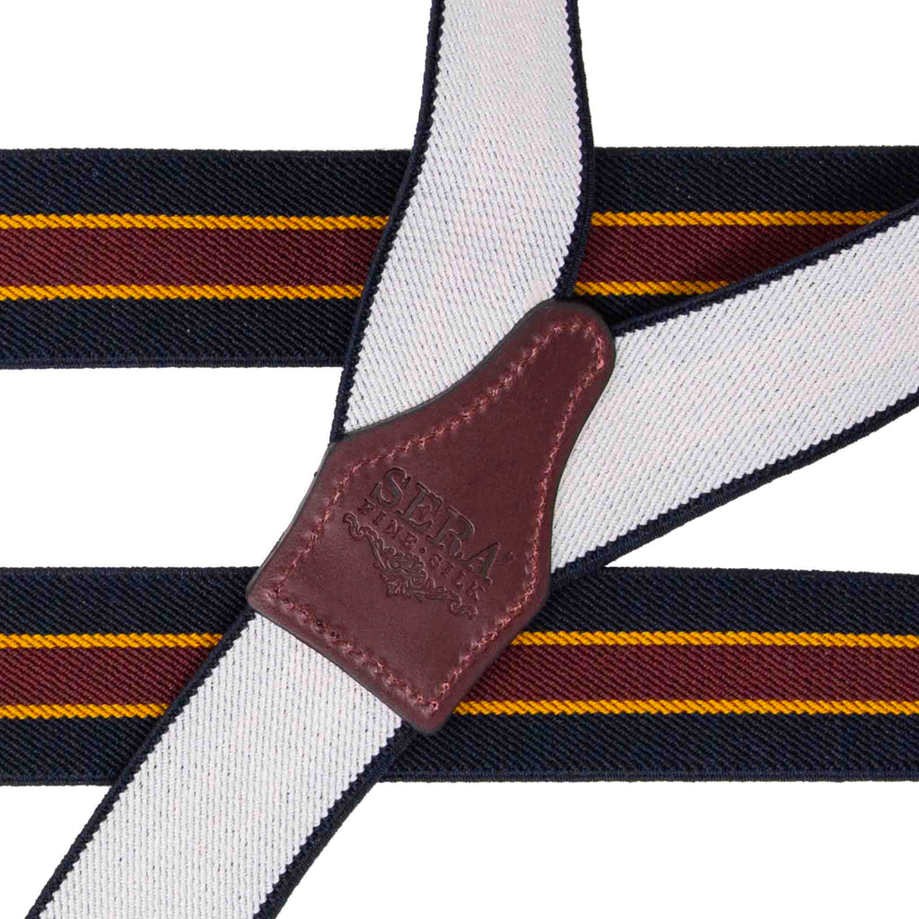 Burgundy Knitted Silk Tie & Blue Elastic Suspenders Set Serà Fine Silk