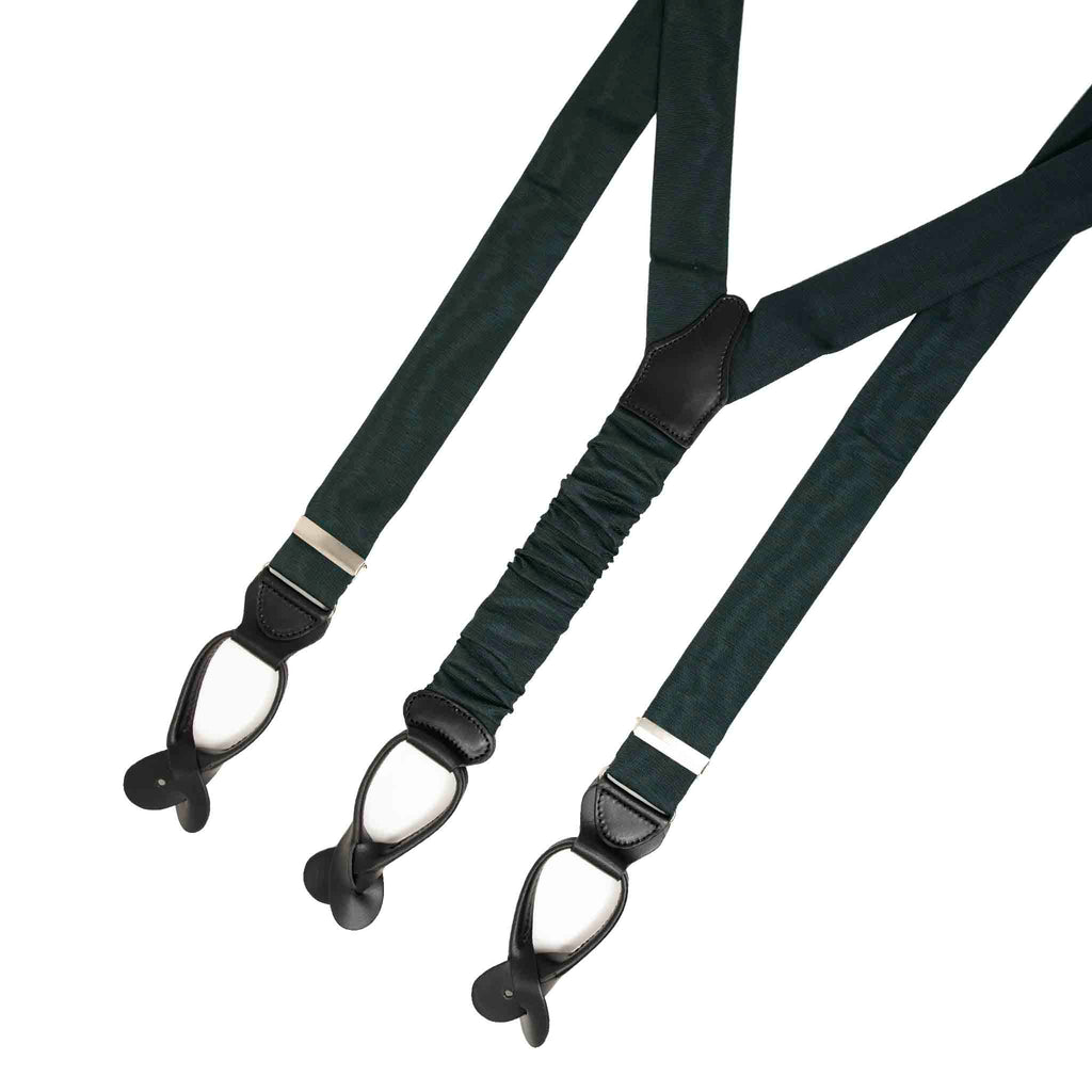 Green Moire Silk Suspenders - Button Only Serà Fine Silk