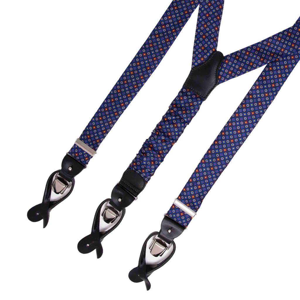 Navy Blue with Small Round Pattern Silk Suspenders Serà Fine Silk