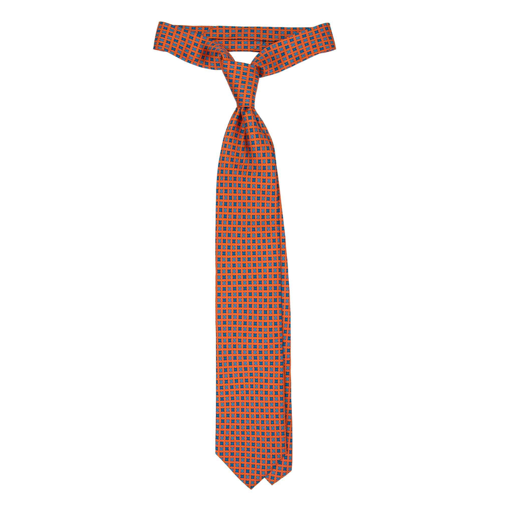 Orange Silk Tie with Square Dots Pattern Serà Fine Silk