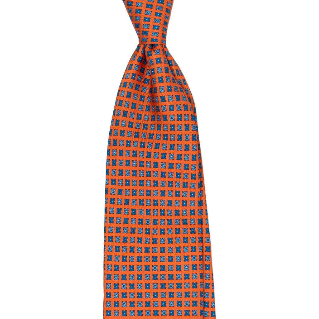 Orange Silk Tie with Square Dots Pattern Serà Fine Silk