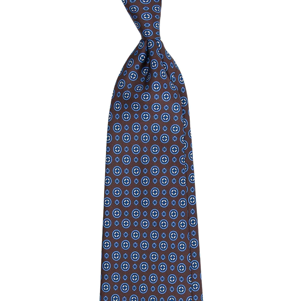 Brown Silk Tie with Blue Pattern Serà Fine Silk