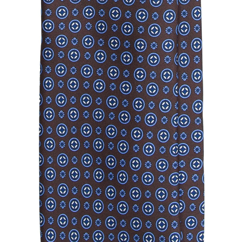 Brown Silk Tie with Blue Pattern Serà Fine Silk