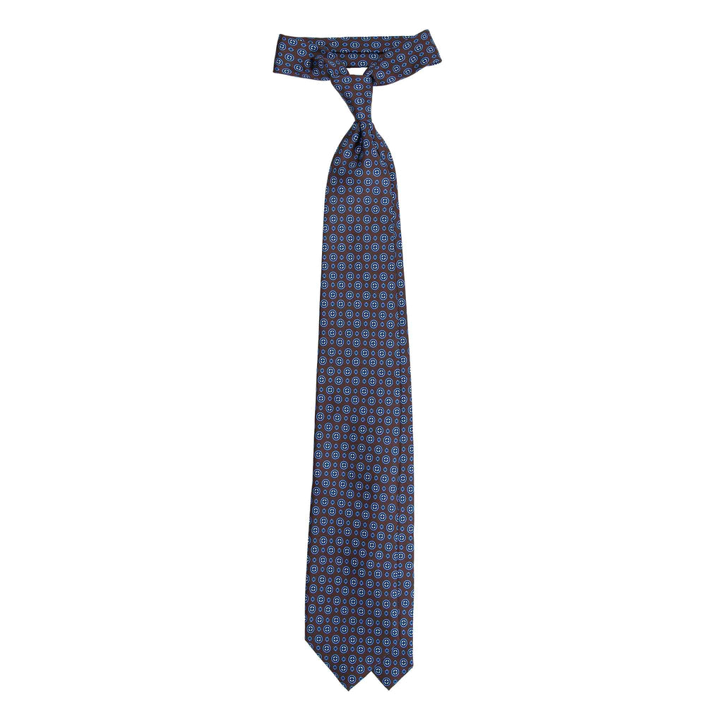 Brown Silk Tie with Blue Pattern Serà Fine Silk