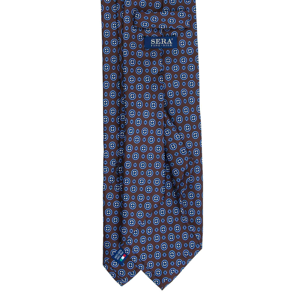 Brown Silk Tie with Blue Pattern Serà Fine Silk