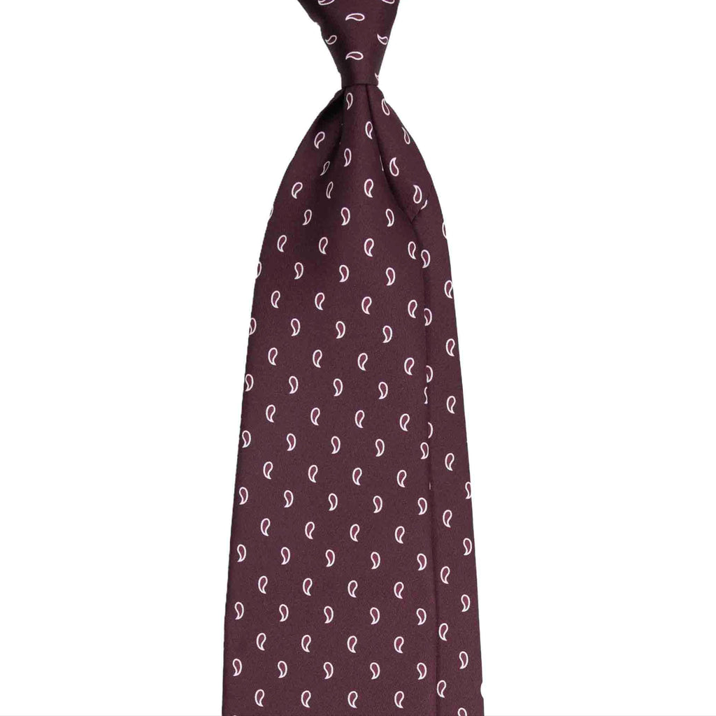 Burgundy Silk Tie with White Paisley Serà Fine Silk