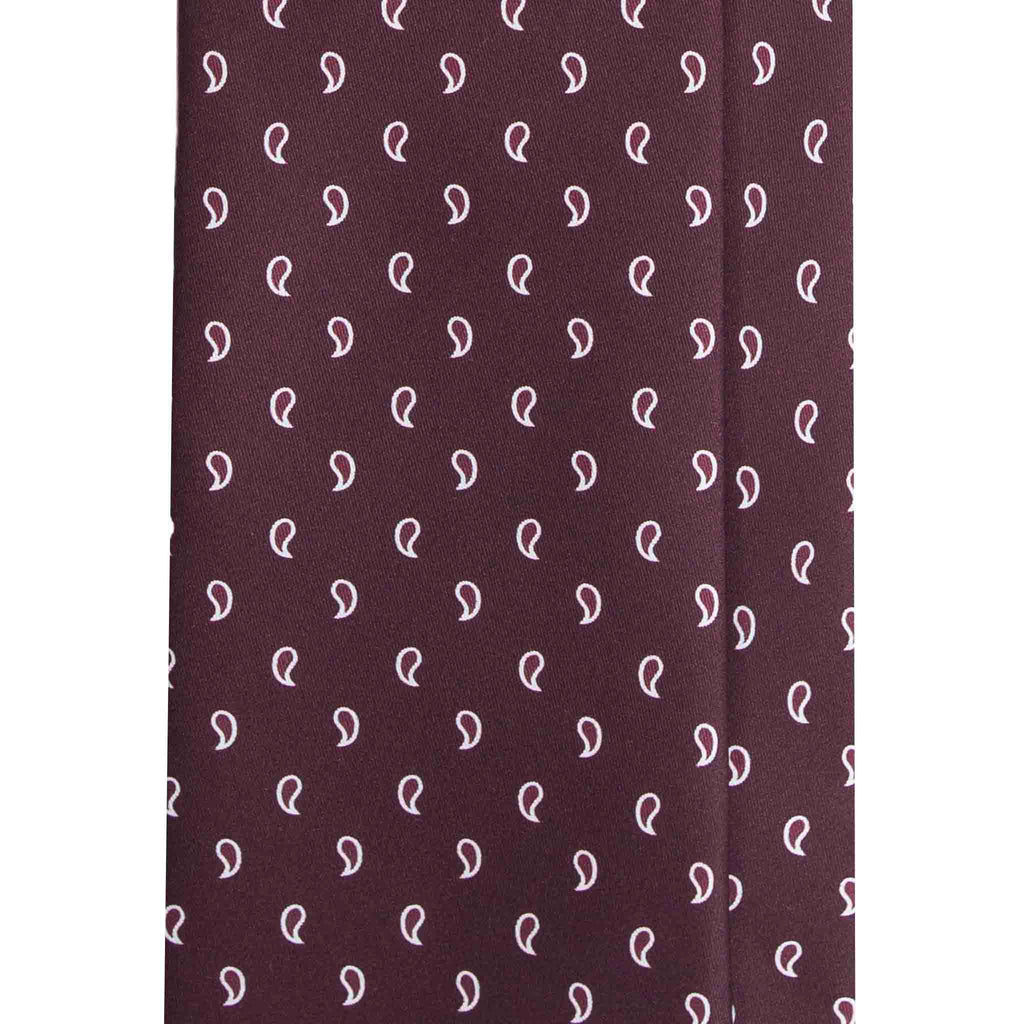 Burgundy Silk Tie with White Paisley Serà Fine Silk