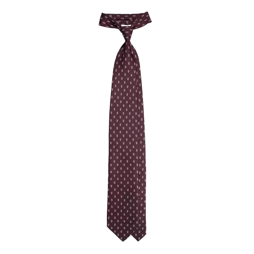 Burgundy Silk Tie with White Paisley Serà Fine Silk