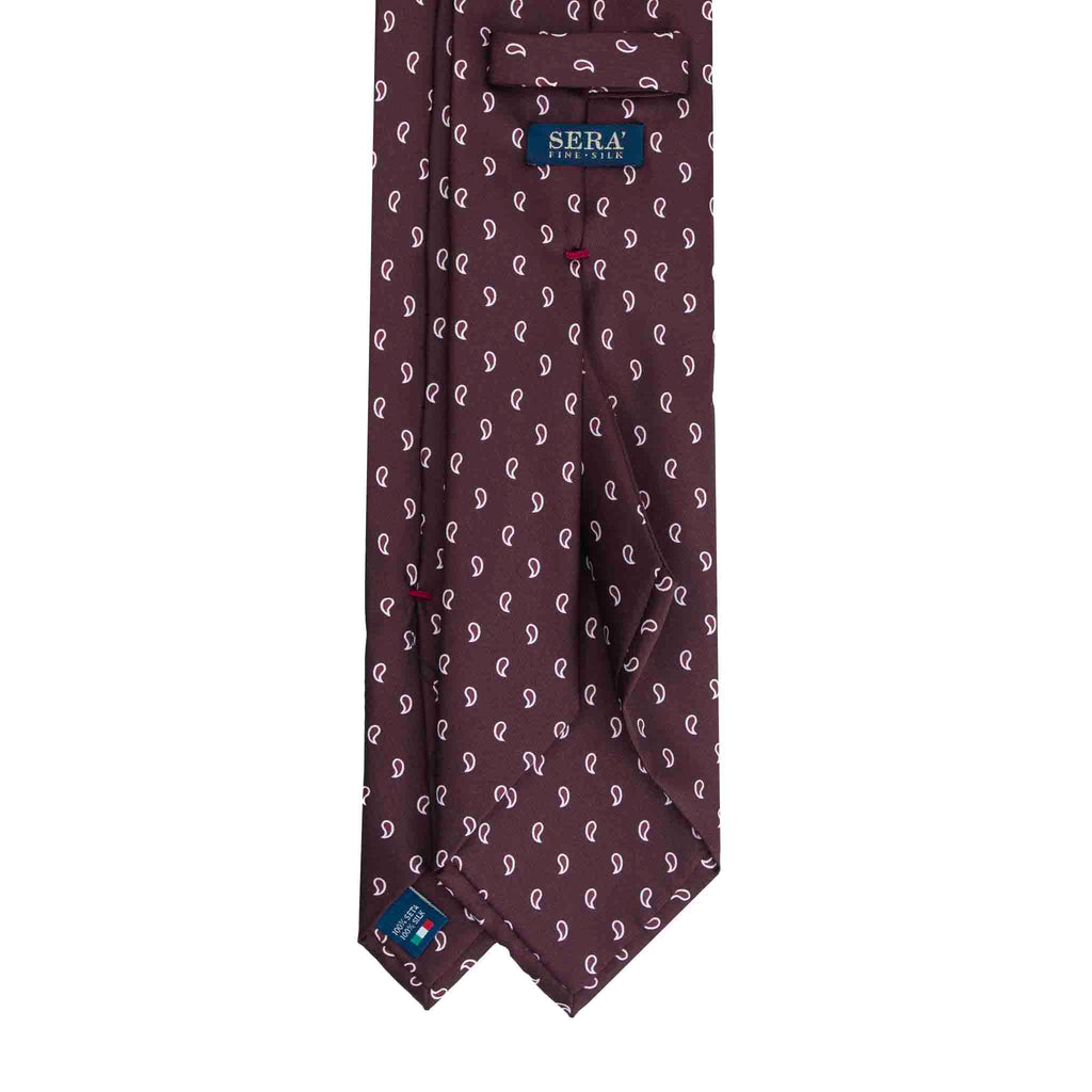 Burgundy Silk Tie with White Paisley Serà Fine Silk