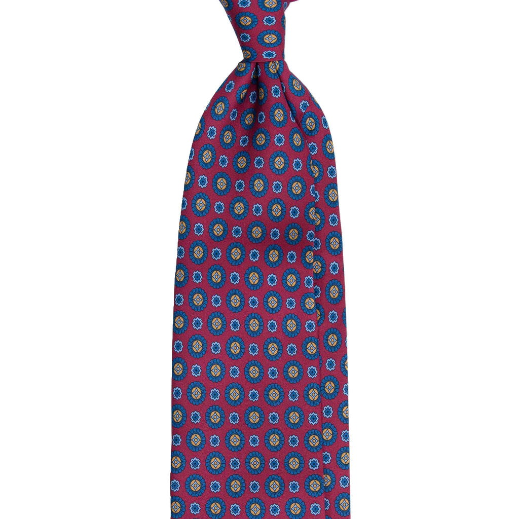 Red Silk Tie with Blue Medallions Serà Fine Silk