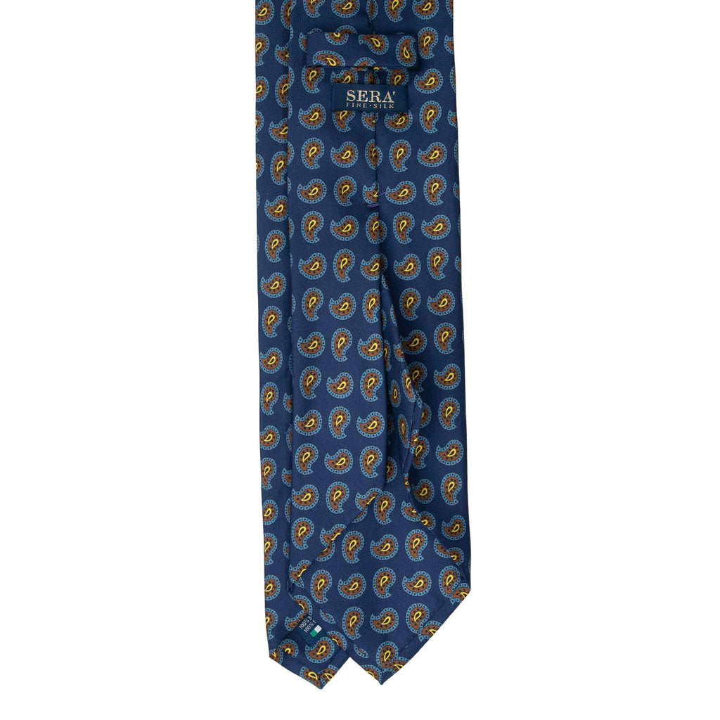 Blue Silk Tie with Brown and Yellow Paisley Serà Fine Silk