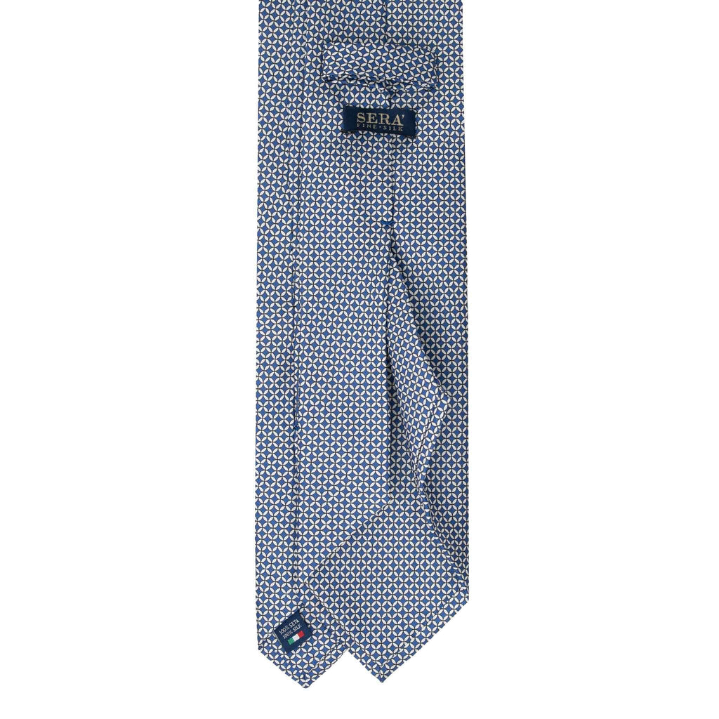 Blue Silk Tie with White Small Squares Serà Fine Silk