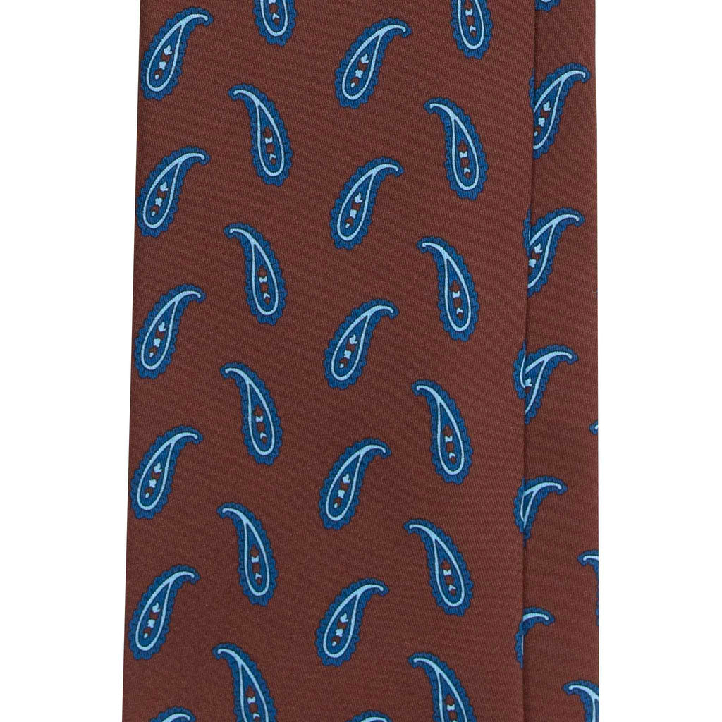 Brown Silk Tie with Big Blue Paisley Serà Fine Silk