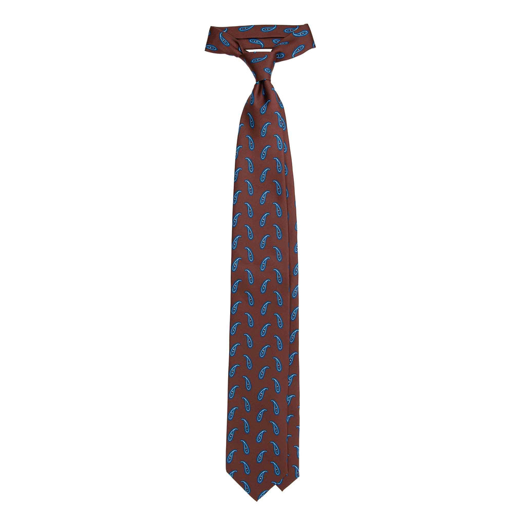 Brown Silk Tie with Big Blue Paisley Serà Fine Silk