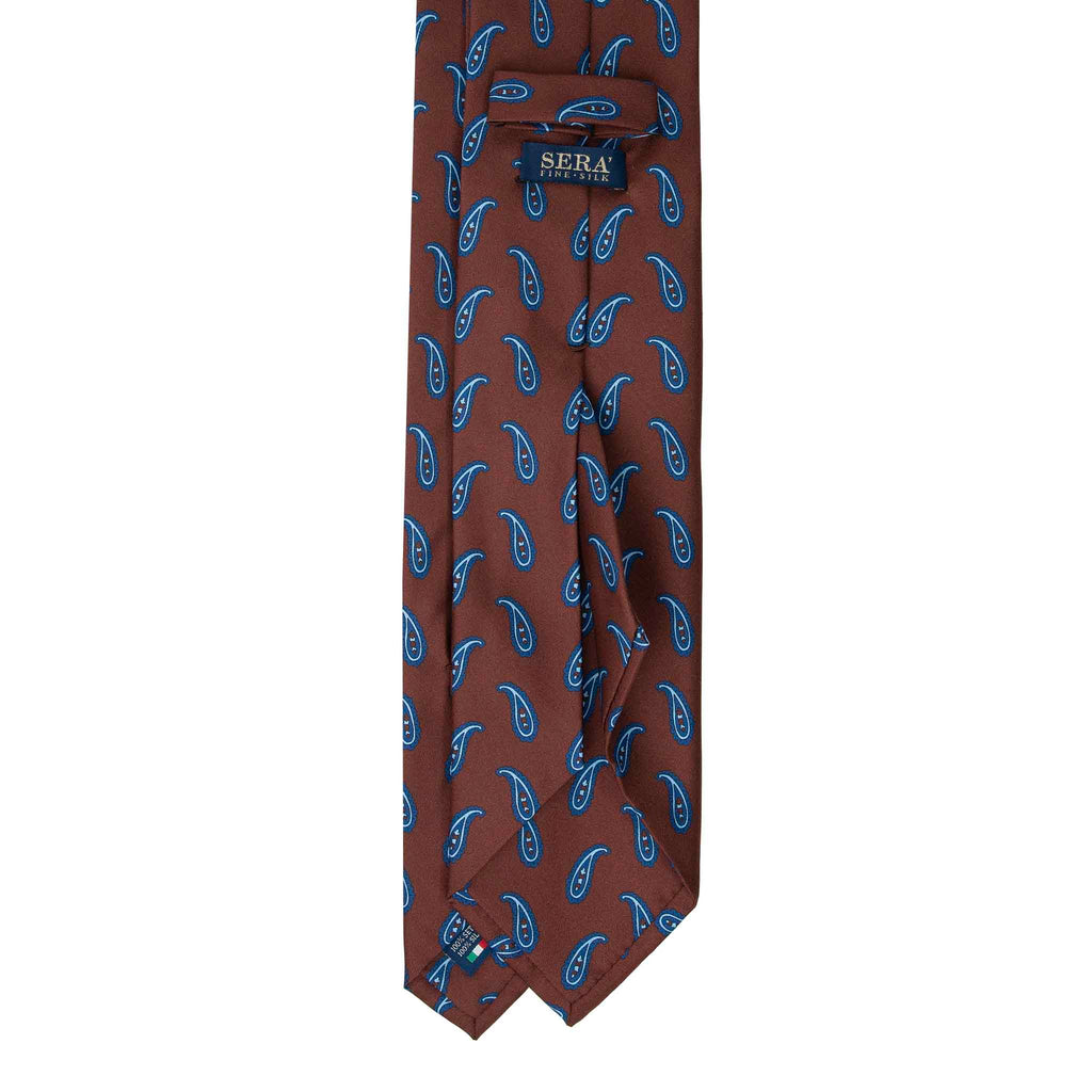 Brown Silk Tie with Big Blue Paisley Serà Fine Silk