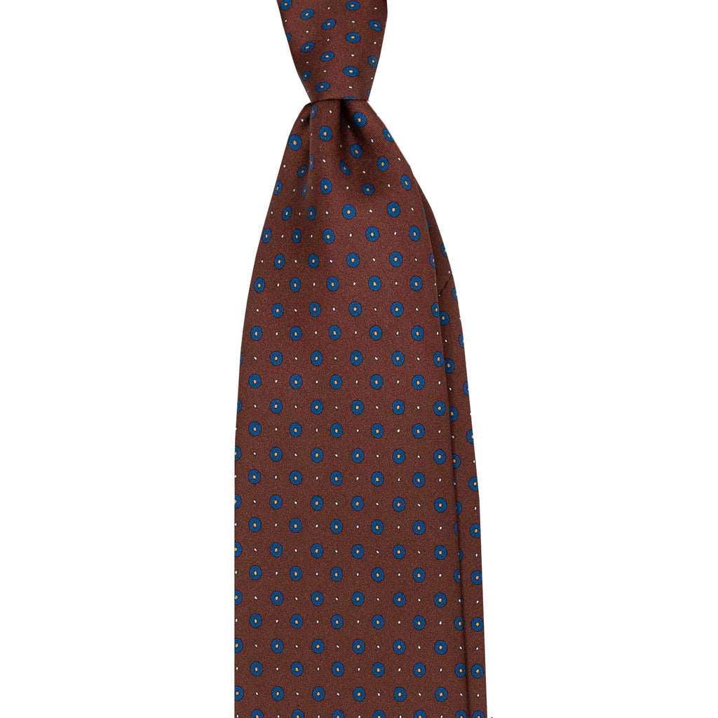 Brown Silk Tie with Small Blue Circles  Serà Fine Silk