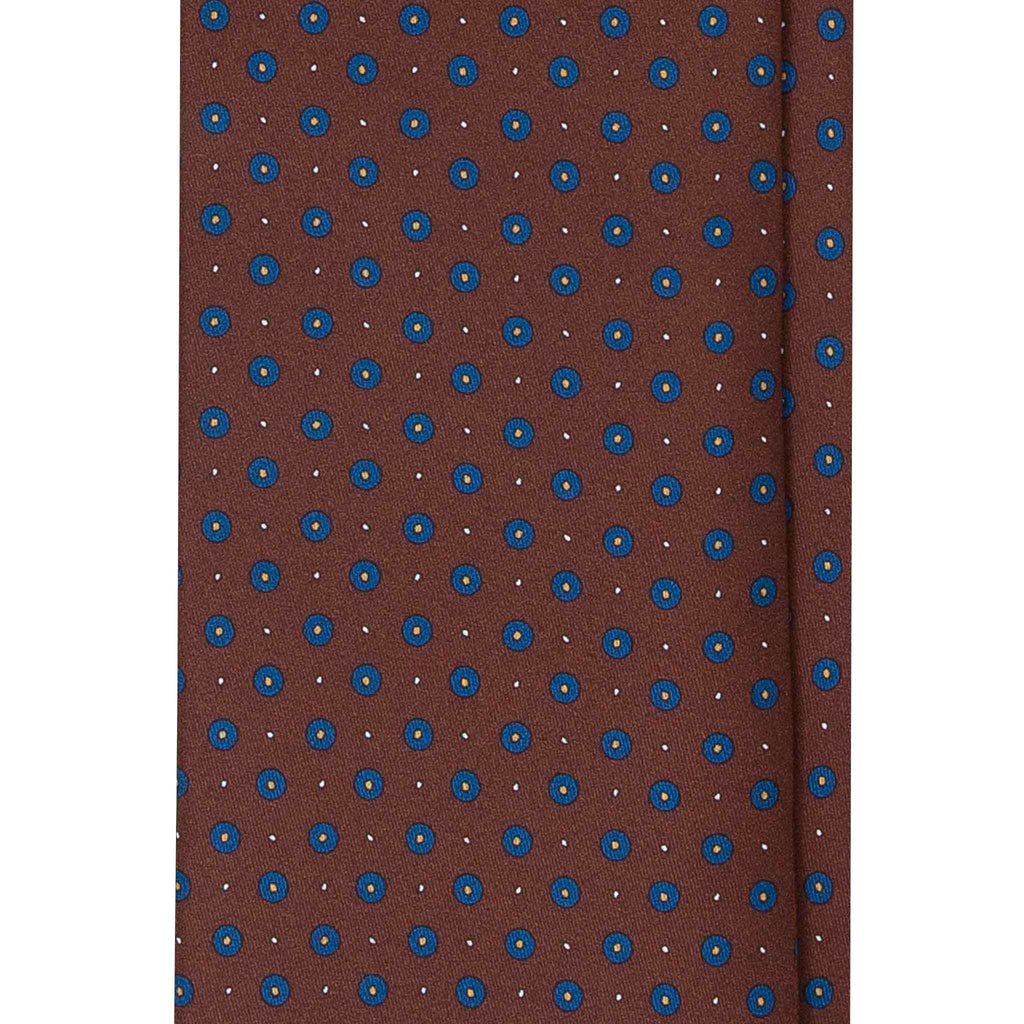 Brown Silk Tie with Small Blue Circles  Serà Fine Silk