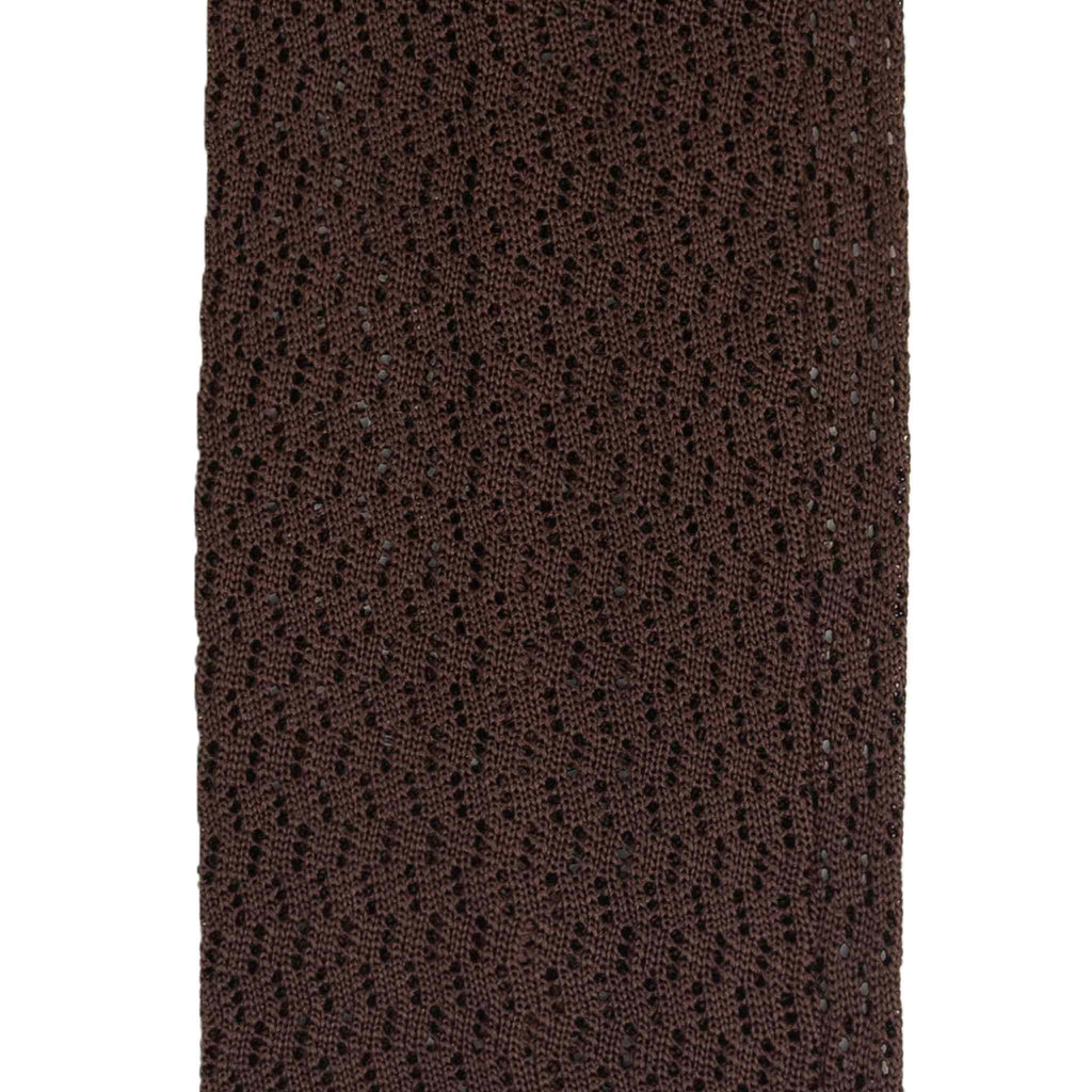 Brown Zig Zag V Point Knitted Silk Tie Serà Fine Silk