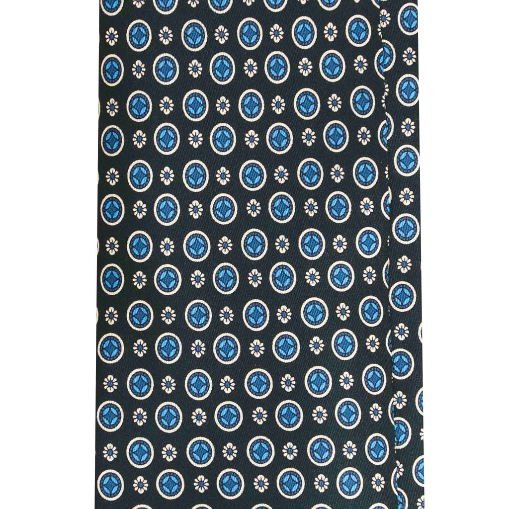 Dark Green Silk Tie with Blue Pattern Serà Fine Silk