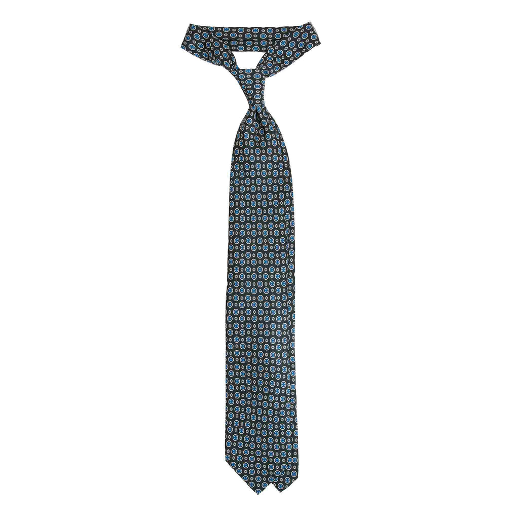 Dark Green Silk Tie with Blue Pattern Serà Fine Silk