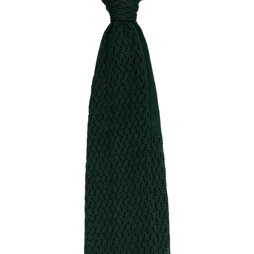 Forest Green Zig Zag V Point Knitted Silk Tie Serà Fine Silk