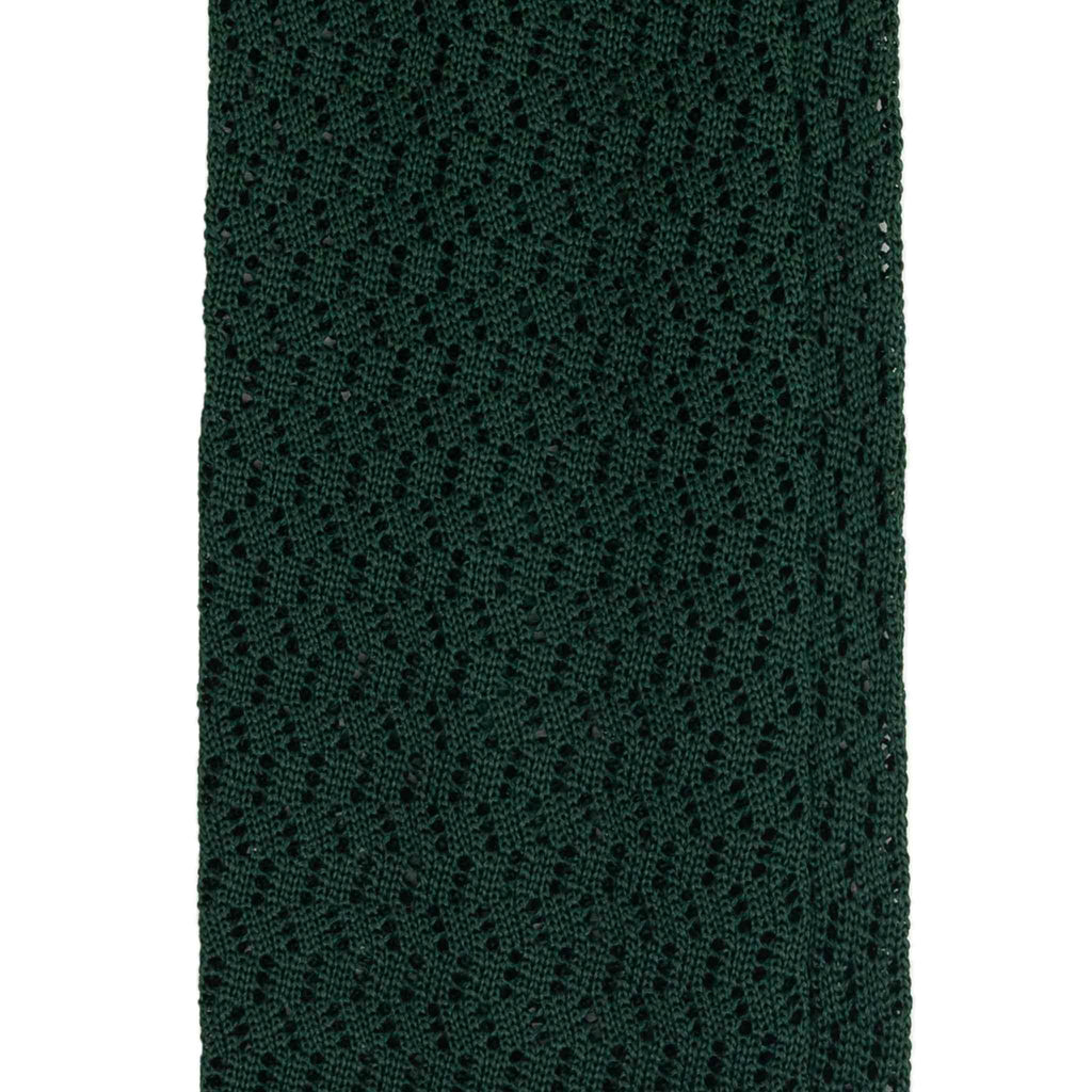 Forest Green Zig Zag V Point Knitted Silk Tie Serà Fine Silk