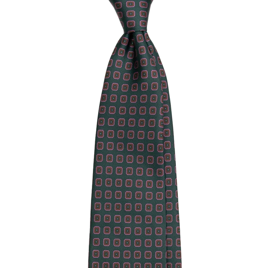 Green Silk Tie with Pink Squares Pattern Serà Fine Silk