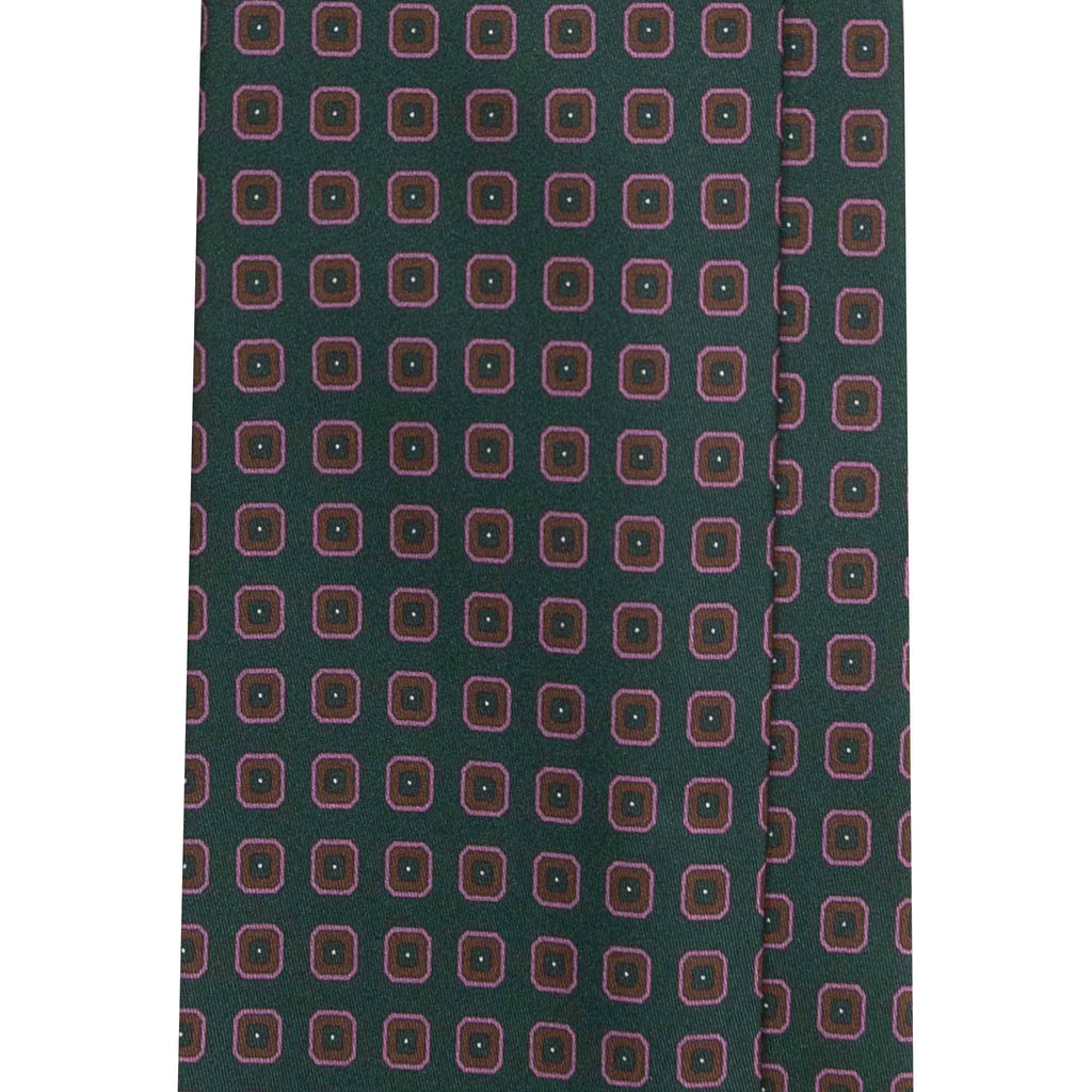 Green Silk Tie with Pink Squares Pattern Serà Fine Silk